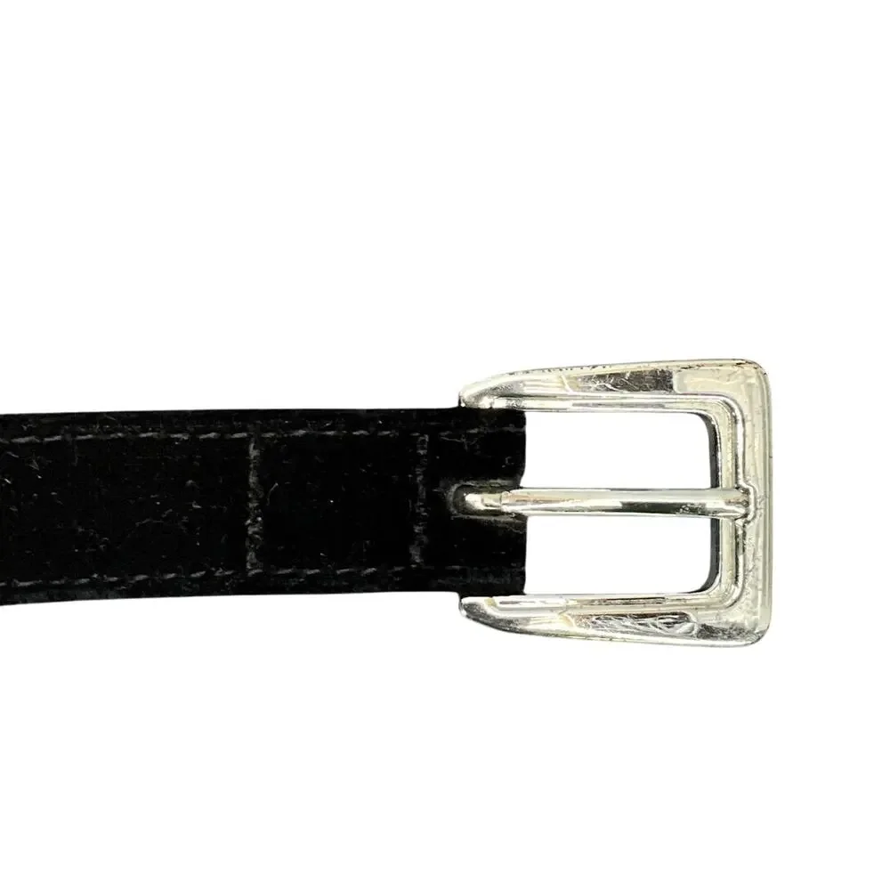 Liz Claiborne Vintage 90s Chrome Silver  Buckle Black Velvet Belt Women 28”-32”